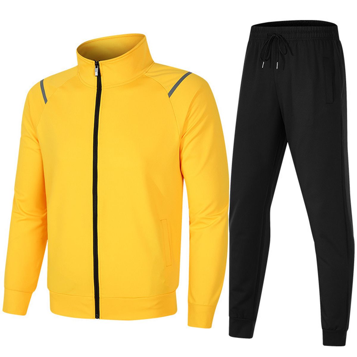 Men's Casual Two-Piece Suits Zipper Top Pants Sets Double Shoulder Striped Sportswear