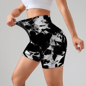 Tie Dye Button Everyday Wear Spring Summer Sports Shorts, High Waist Butt Lift Tie Dye Shorts, Women's Summer Yoga Wear Fitness Shorts Running Sports Fitness Yoga Shorts